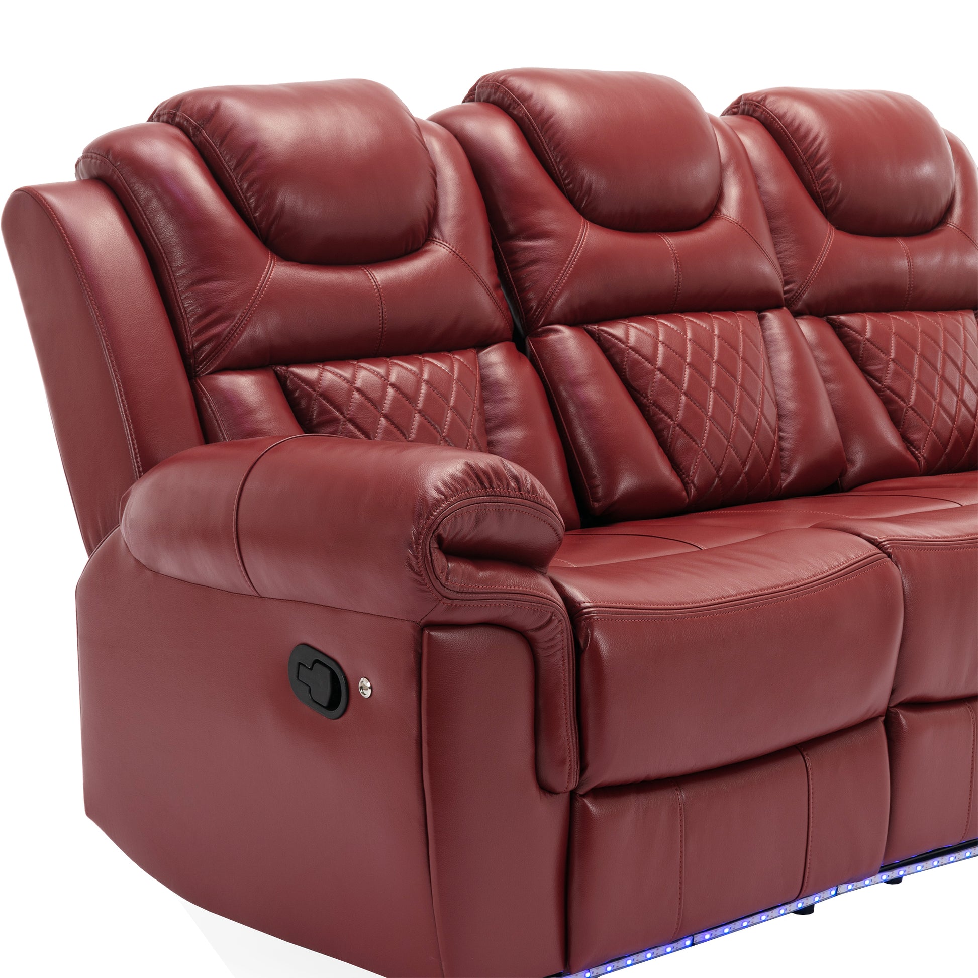 3 Pieces Recliner Sofa Sets Home Theater Seating Manual Recliner Chair with Center Console and LED Light Strip for Living Room, Wind Red House to Home Furnishings LLC