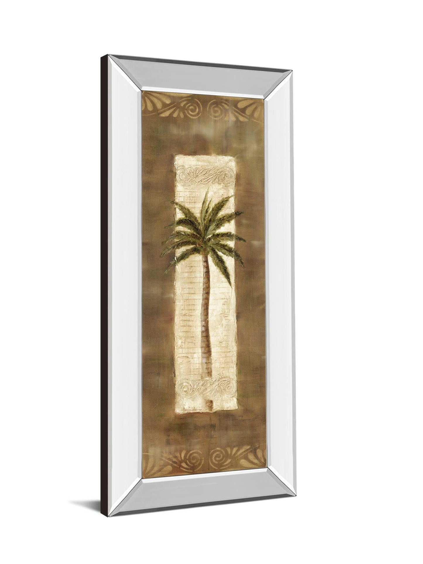 Scroll Palm Il By Carol Robinson - Mirror Framed Print Wall Art - Beige Classy Art