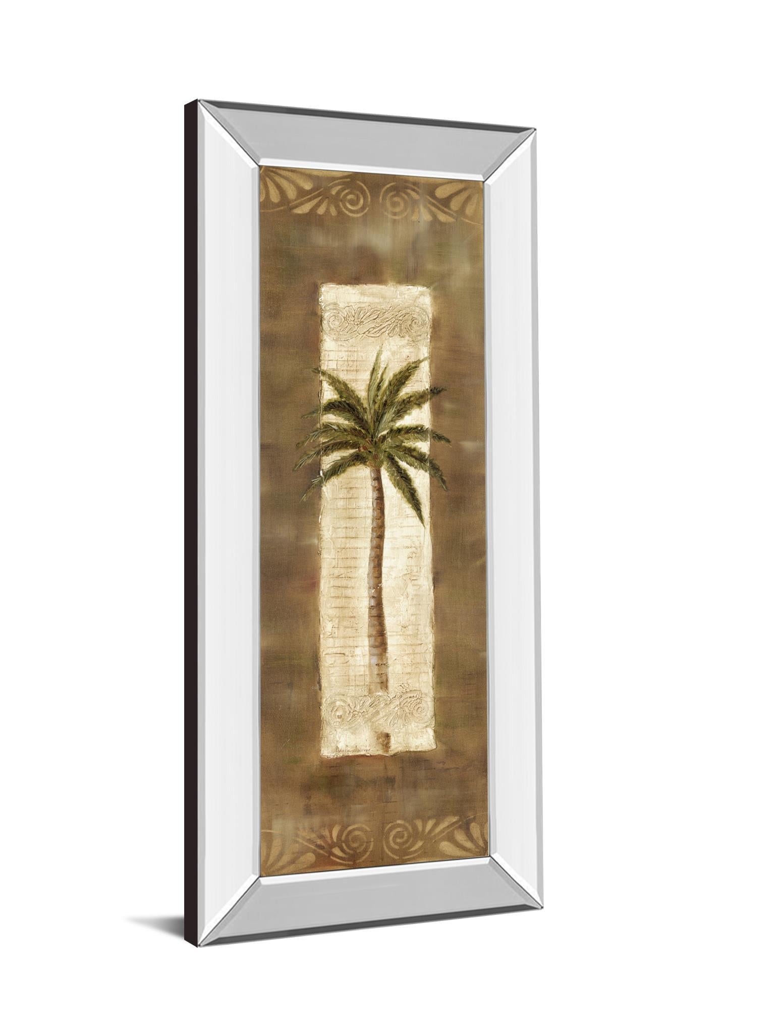 Scroll Palm Il By Carol Robinson - Mirror Framed Print Wall Art - Beige Classy Art