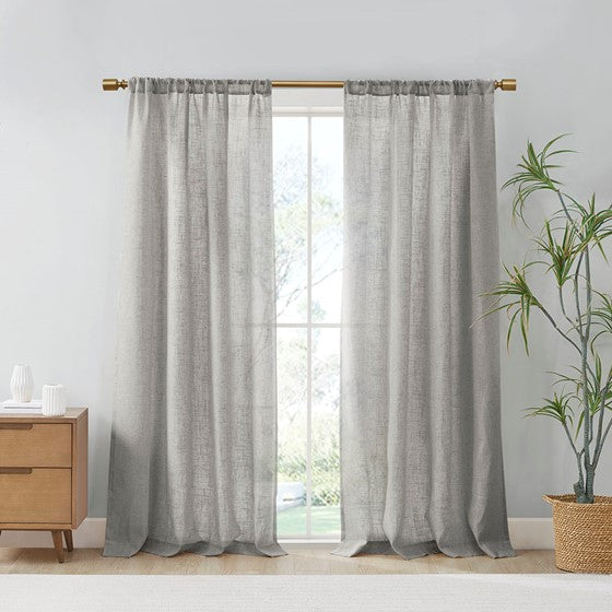 Linen Blend Light Filtering Curtain Panel Pair Grey Olliix.com