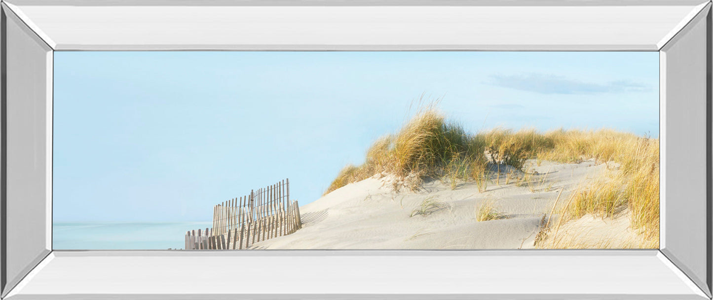 Beachscape L By James Mcloughlin - Mirror Framed Print Wall Art - Blue Classy Art