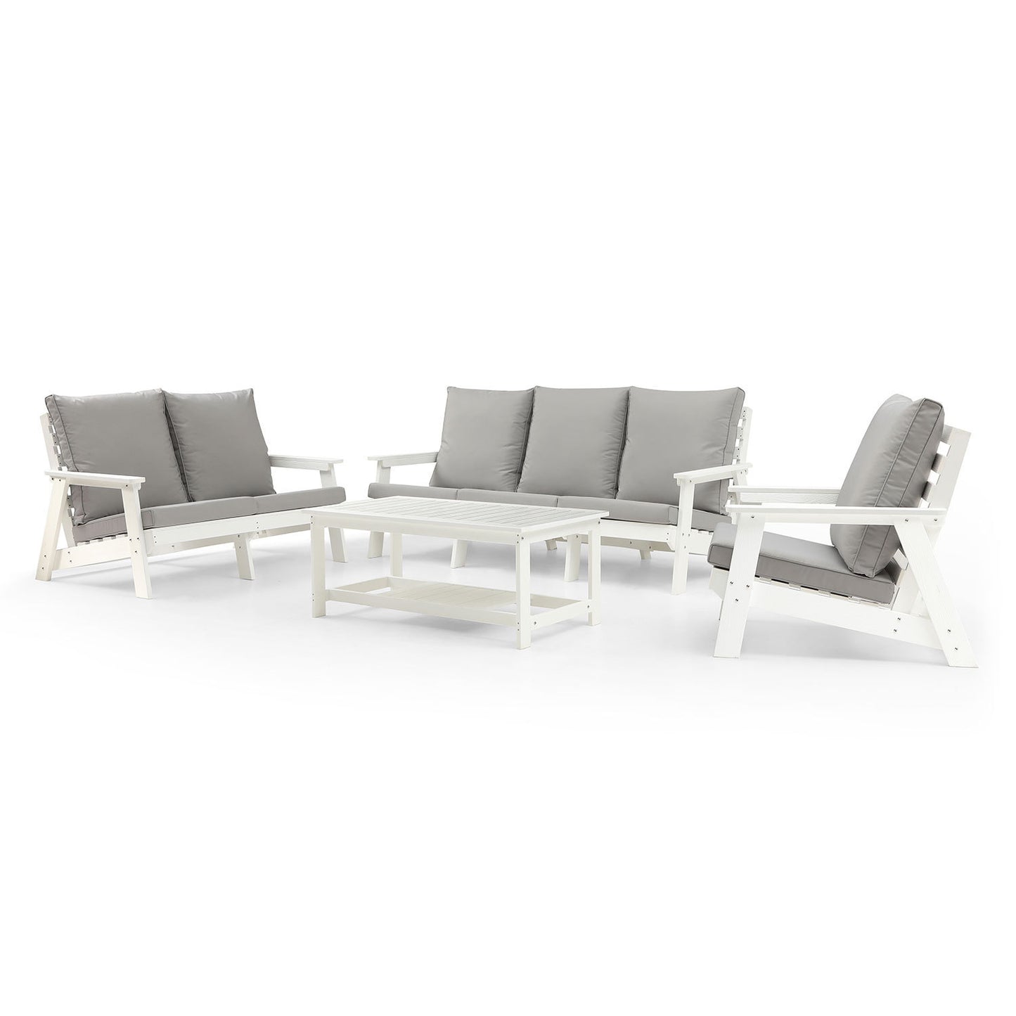 4-Piece Conversation Patio Set, HIPS Weather Resistance Outdoor Sofa and Coffee Table, White/Grey ***(FREE SHIPPING)*** House to Home Furnishings LLC