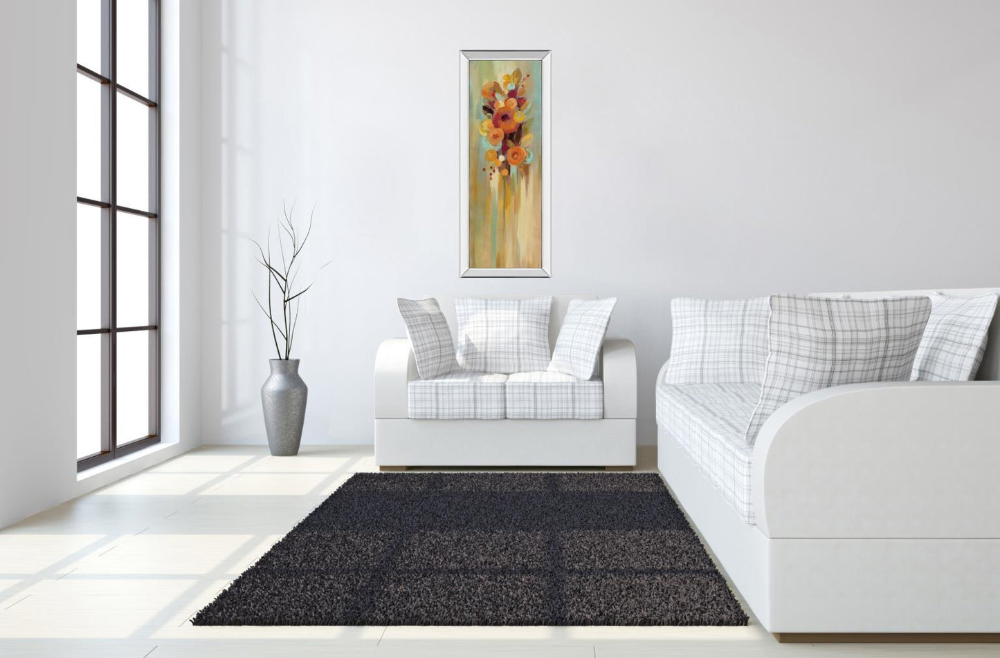 Tall Autumn Flowers I By Silvia Vassileva - Mirrored Frame Wall Art - Light Brown Classy Art