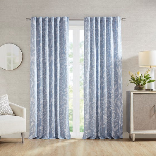 Floral Curtain Panel (Single) Blue Olliix.com