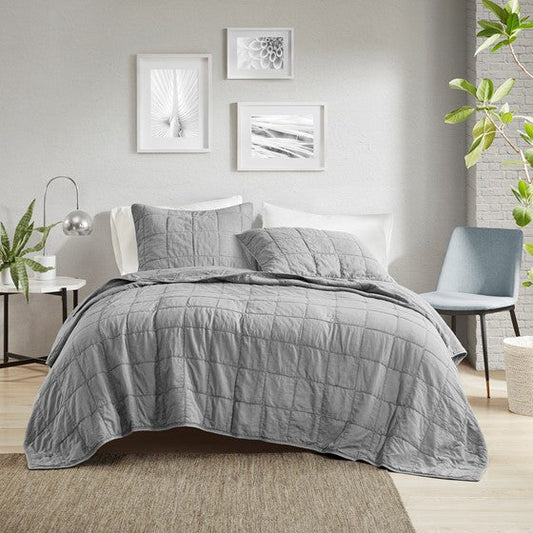 3 Piece Grey Coverlet Set Gray Full/Queen Olliix.com