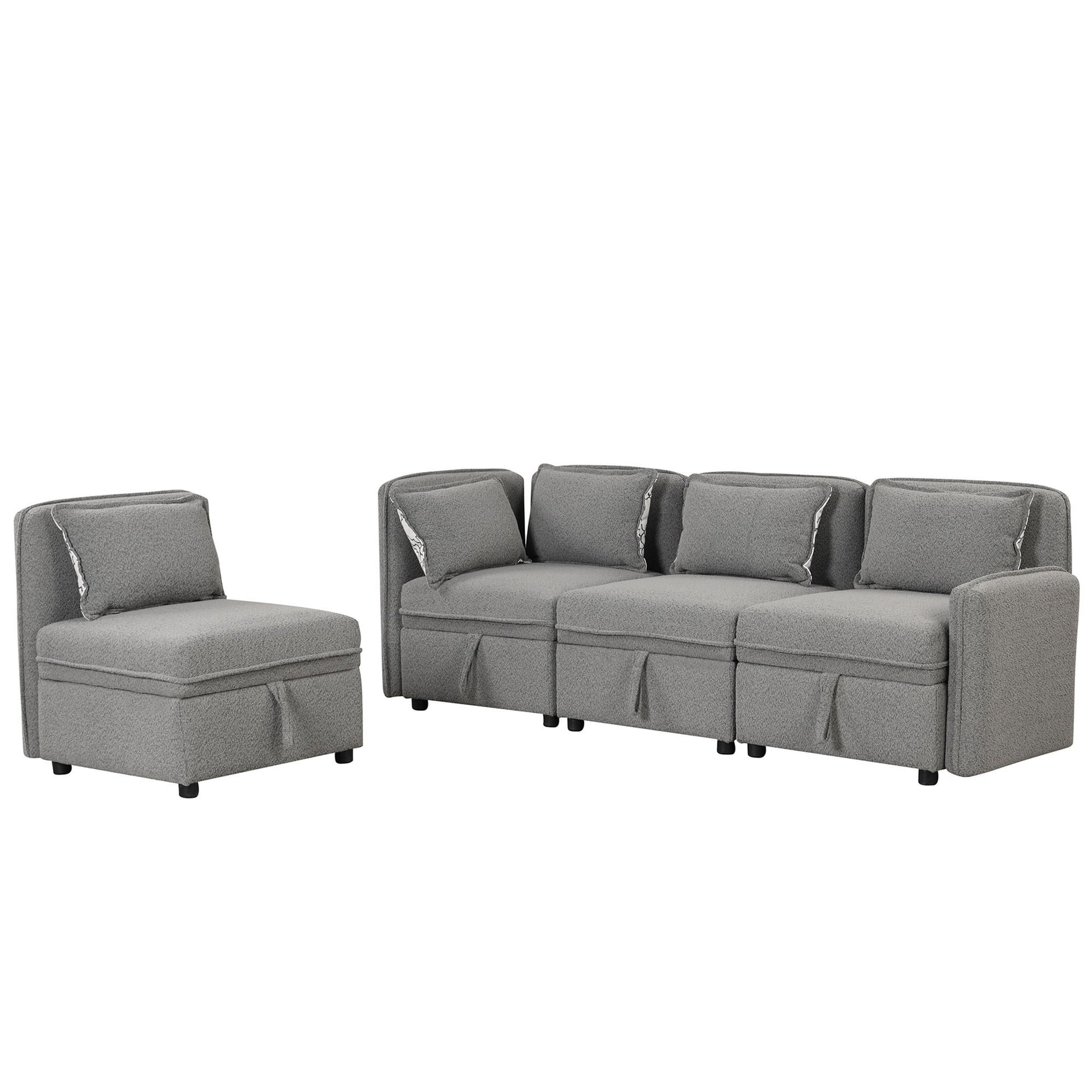 122.8" Convertible Modular Minimalist Sofa Free Combination 4 Seater Sofa Chenille Fabric Sectional sofa with 5 Pillows for Living Room, Office, Apartment, Small Space, Gray House to Home Furnishings LLC