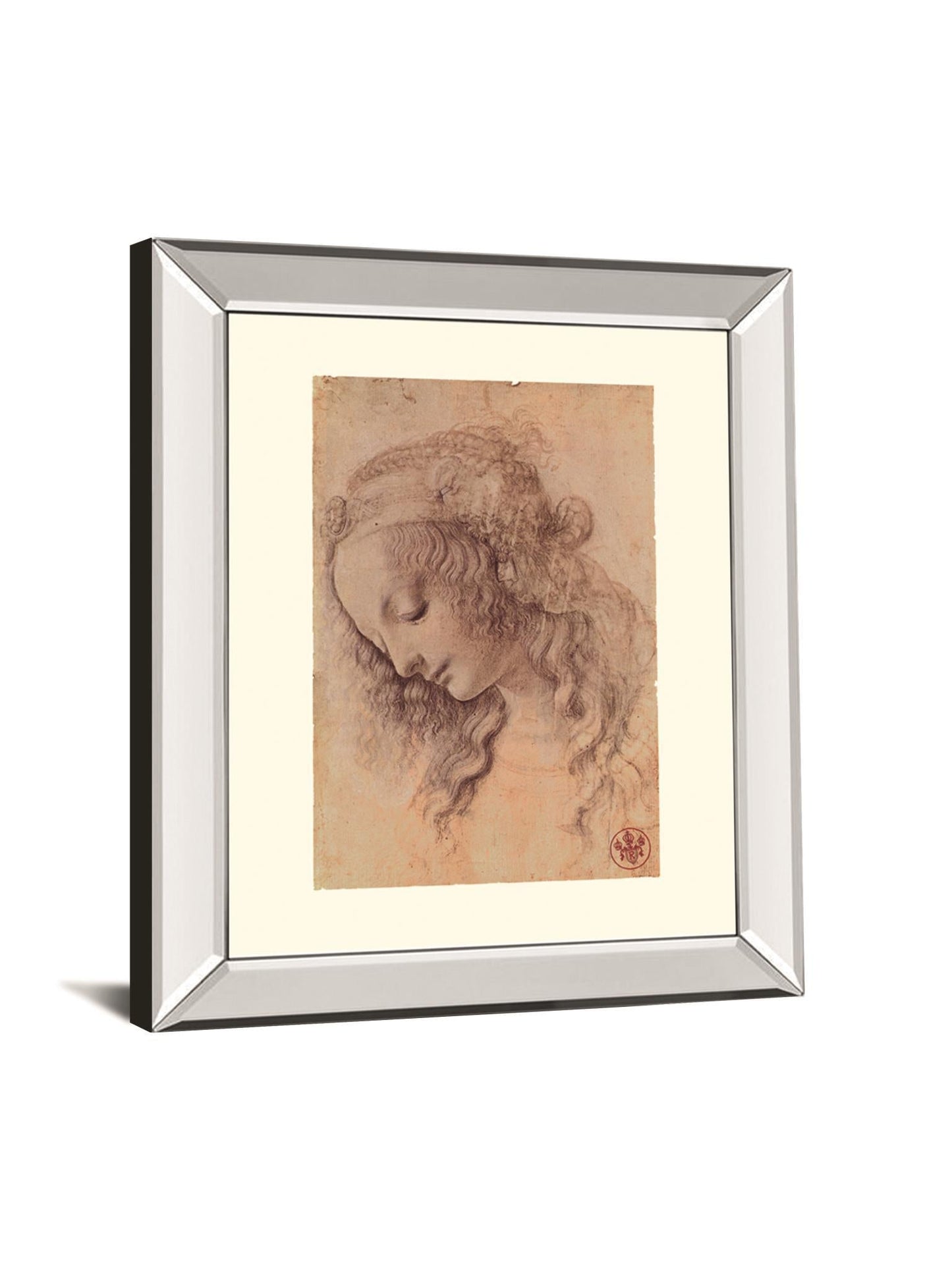 Testa Di Donna Di Profilo By Leonardo Da Vinci - Mirror Framed Print Wall Art - Beige Classy Art