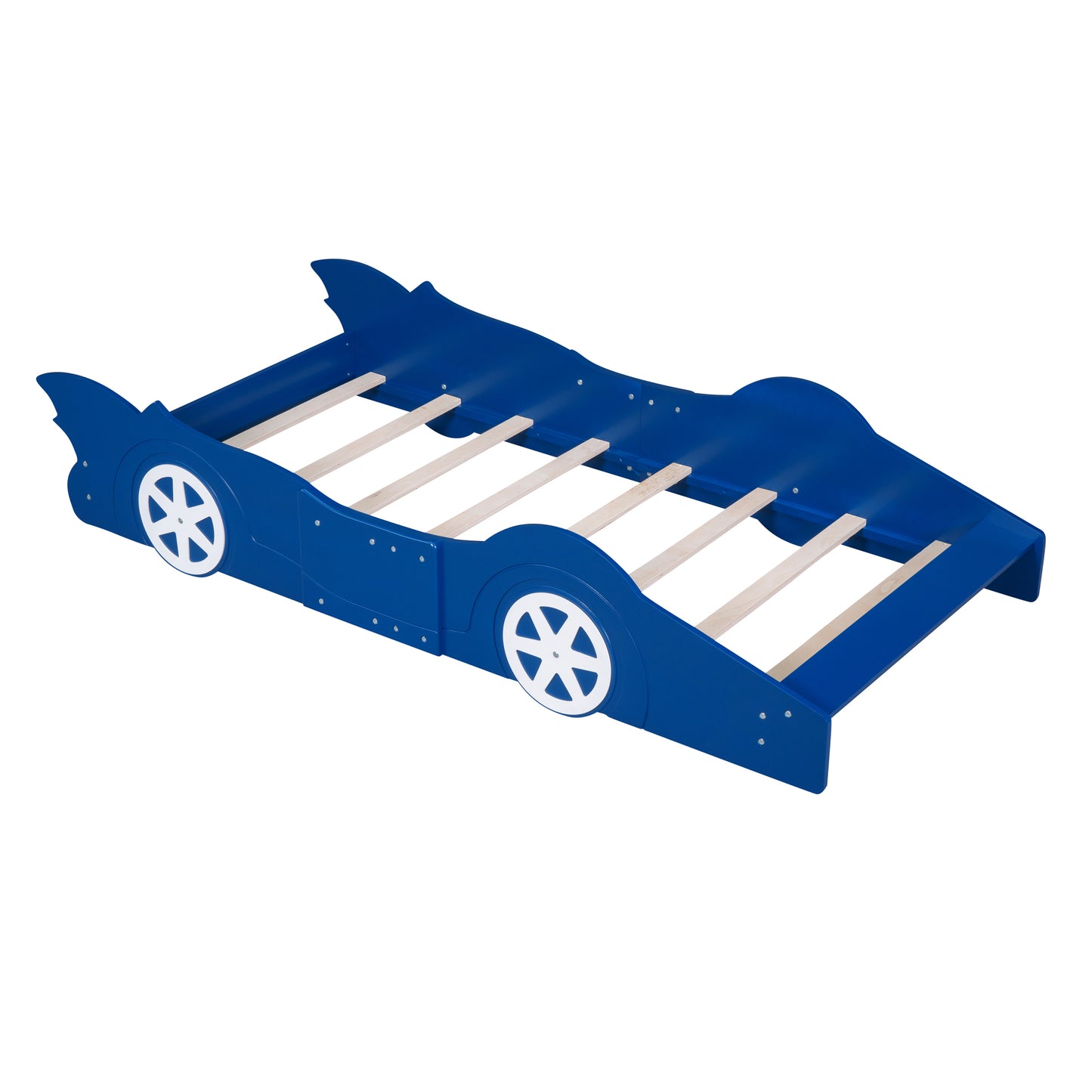 Twin Size Race Car-Shaped Platform Bed with Wheels,Blue (FREE SHIPPING) House to Home Furnishings LLC