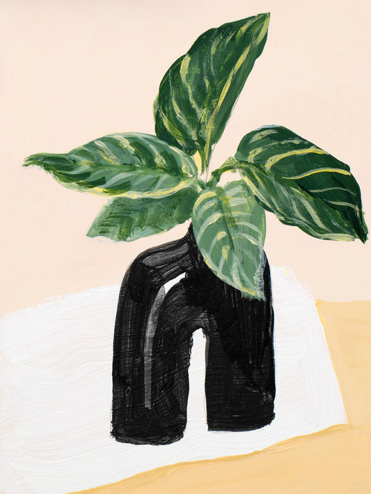 Little Plants In Black Vase II By Lanie Loreth - Dark Green Classy Art