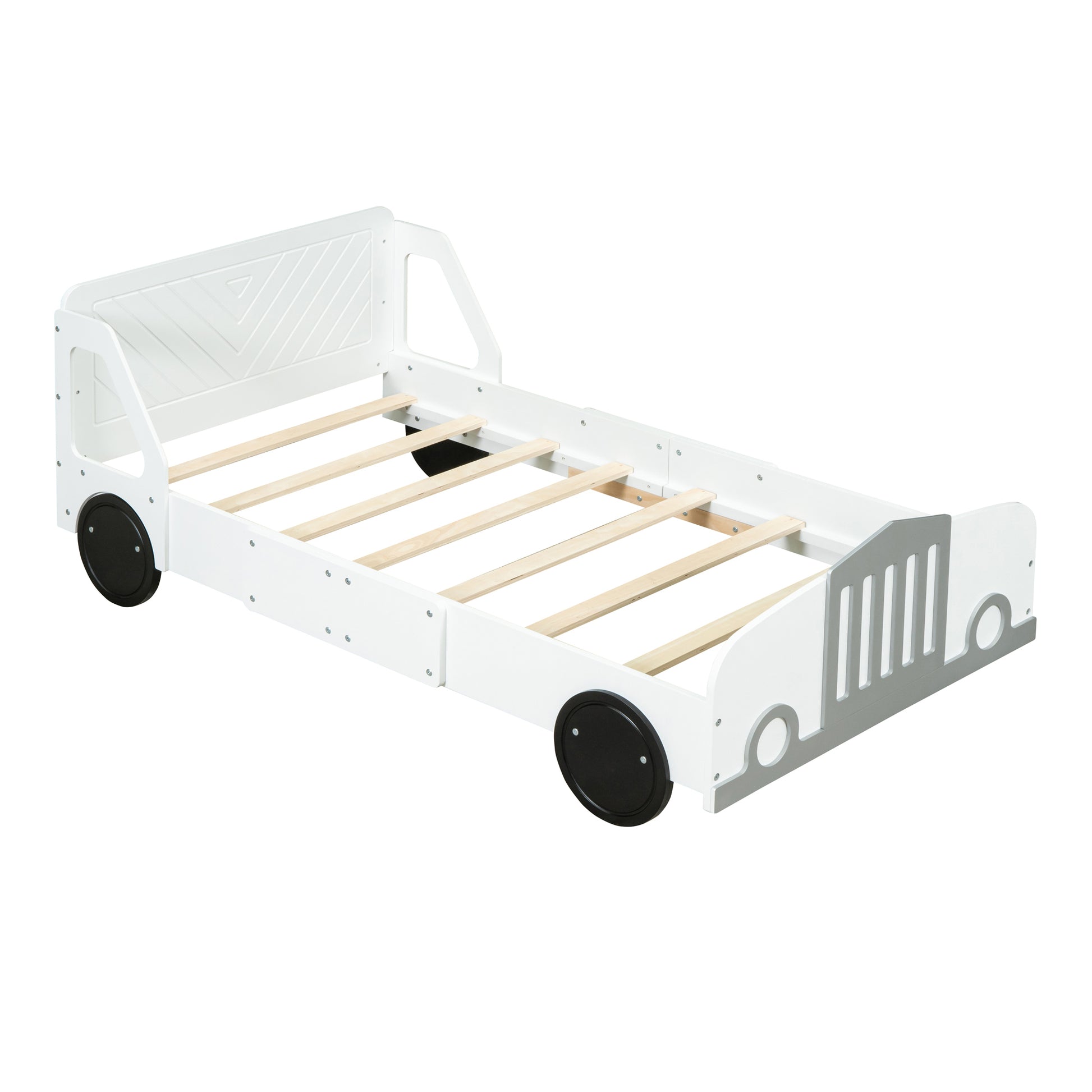 Twin Size Car-Shaped Platform Bed with Wheels,White House to Home Furnishings LLC