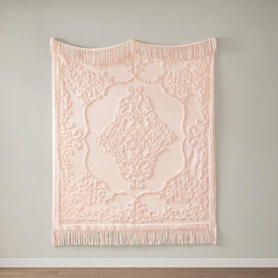 1 Bohemian Cotton Tufted Chenille Lightweight Throw With Fringe Tassel 50"W x 60"L Blush Olliix.com