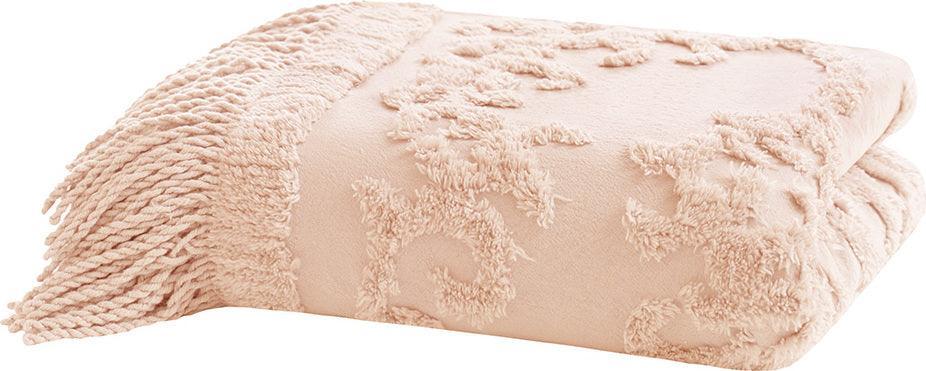 1 Bohemian Cotton Tufted Chenille Lightweight Throw With Fringe Tassel 50"W x 60"L Blush Olliix.com