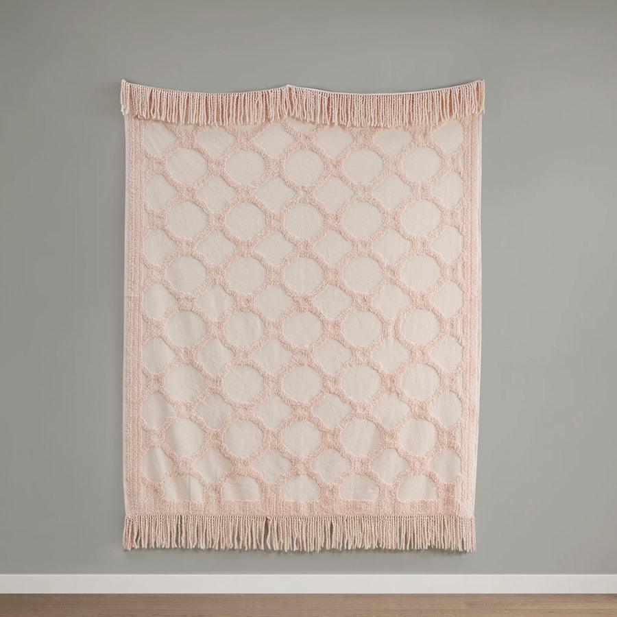 1 Farm House Cotton Tufted Chenille Lightweight Throw With Fringe Tassel 50x60+4x2" Blush Olliix.com