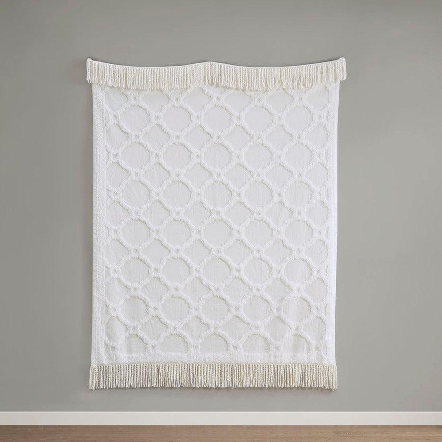 1 Farm House Cotton Tufted Chenille Lightweight Throw With Fringe Tassel 50x60+4x2" Ivory Olliix.com