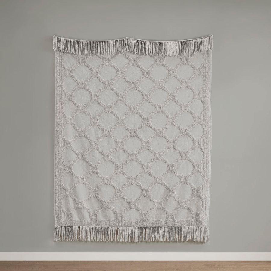 1 Farm House Cotton Tufted Chenille Lightweight Throw With Fringe Tassel 50x60+4x2" Ivory Olliix.com