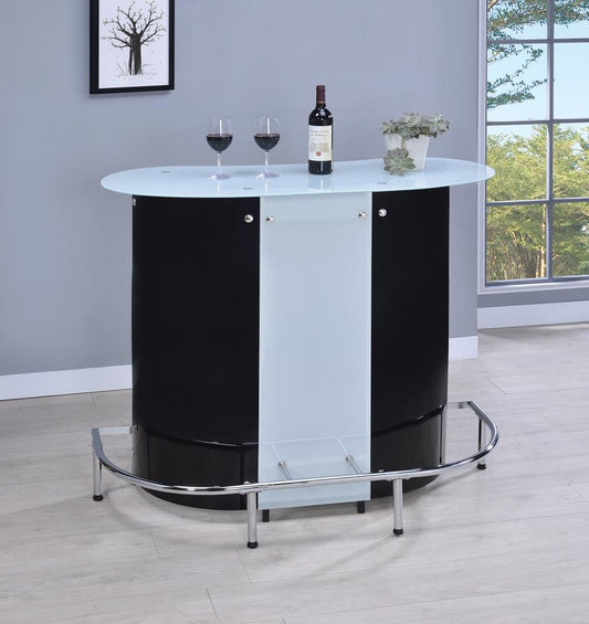 G100654 Contemporary Black and Chrome Bar Unit with Frosted Glass Top Coaster Z2 Premium