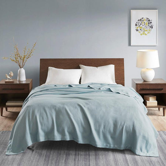 100% Casual Certified Egyptian Cotton Blanket Light Twin Light Blue Olliix.com