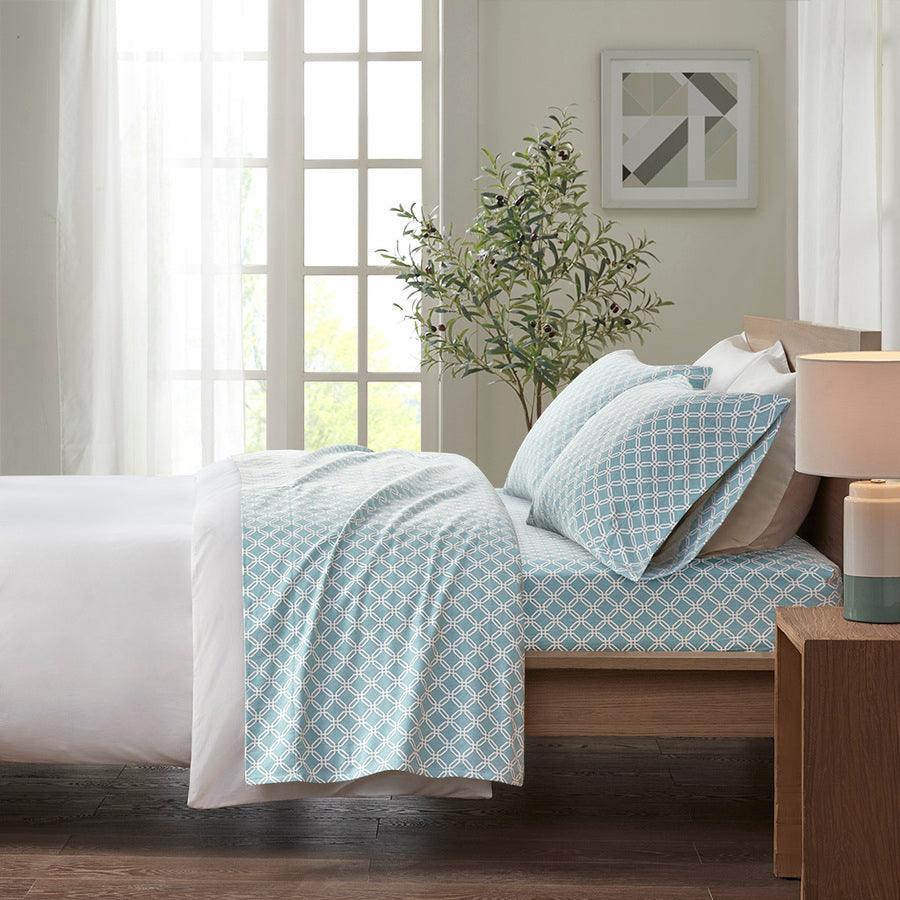 100% Cotton Flannel Printed Sheet Set Aqua Geo TN20-0281 Olliix.com