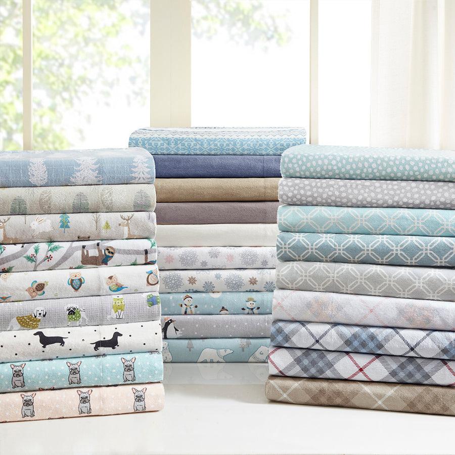 100% Cotton Flannel Printed Sheet Set Aqua Geo TN20-0281 Olliix.com