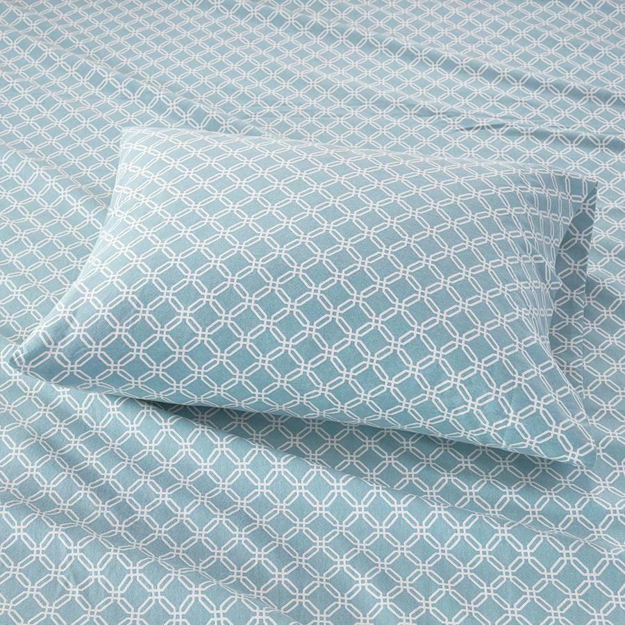 100% Cotton Flannel Printed Sheet Set Aqua Geo TN20-0281 Olliix.com