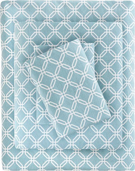 100% Cotton Flannel Printed Sheet Set Aqua Geo TN20-0281 Olliix.com