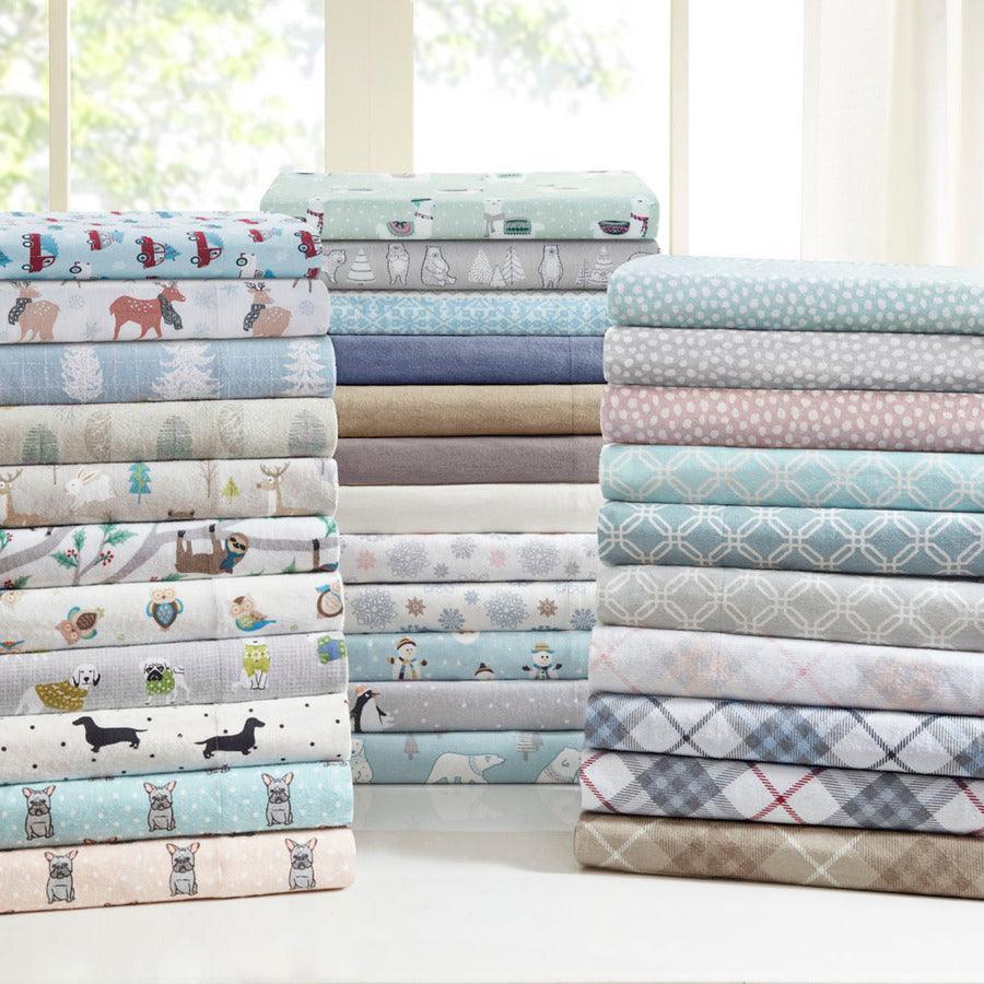 100% Cotton Flannel Printed Sheet Set Aqua Geo TN20-0281 Olliix.com