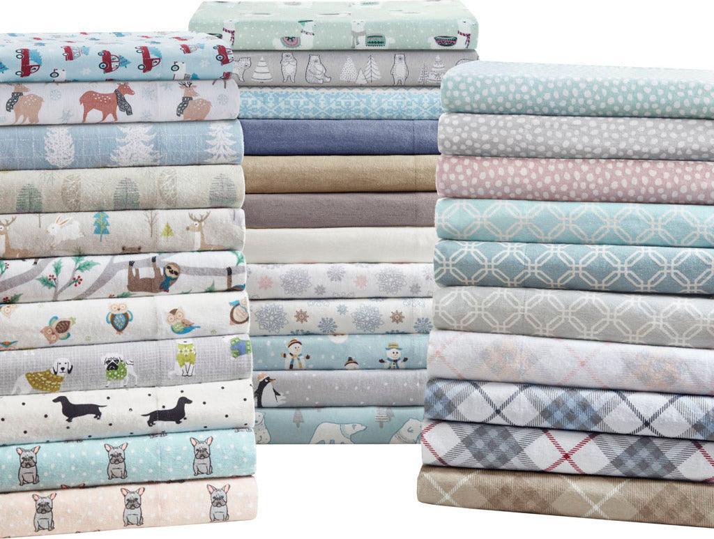 100% Cotton Flannel Printed Sheet Set Aqua Geo TN20-0281 Olliix.com