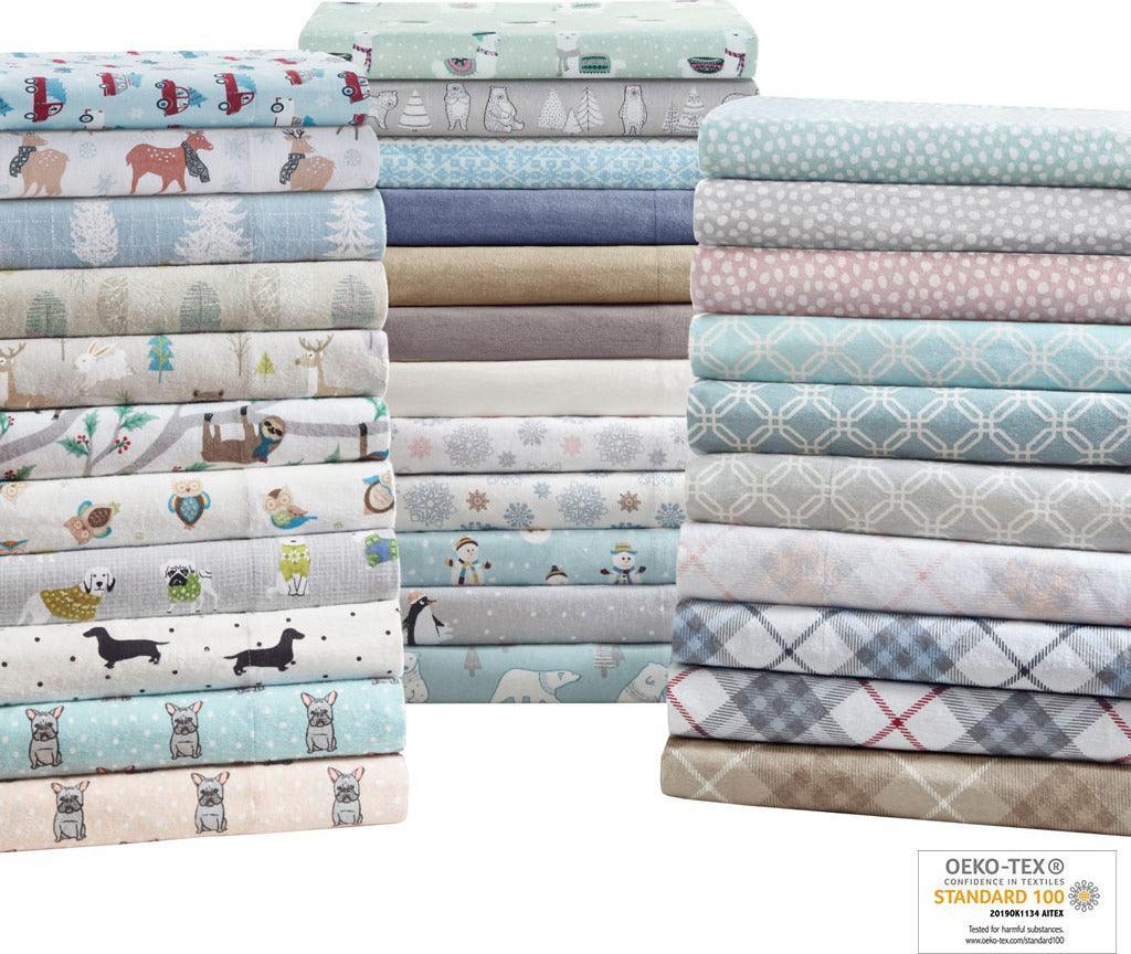 100% Cotton Flannel Printed Sheet Set Aqua Geo TN20-0281 Olliix.com