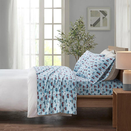 100% Cotton Flannel Printed Sheet Set Blue Cars TN20-0466 Olliix.com