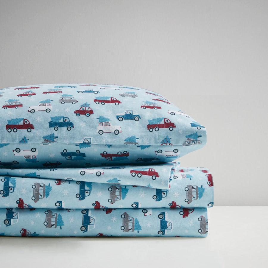 100% Cotton Flannel Printed Sheet Set Blue Cars TN20-0466 Olliix.com