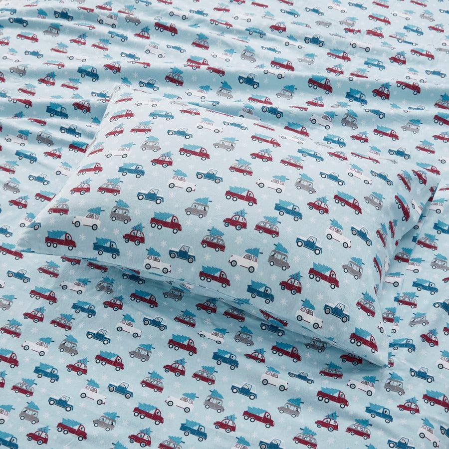 100% Cotton Flannel Printed Sheet Set Blue Cars TN20-0466 Olliix.com