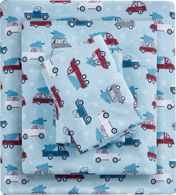 100% Cotton Flannel Printed Sheet Set Blue Cars TN20-0466 Olliix.com