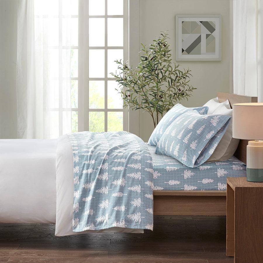 100% Cotton Flannel Printed Sheet Set Blue Forest TN20-0385 Olliix.com