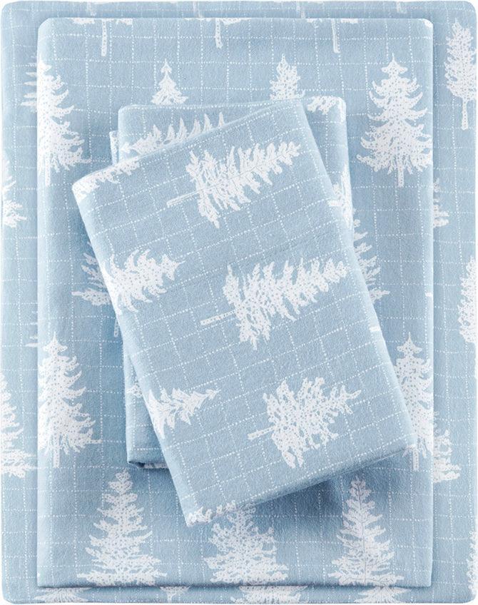 100% Cotton Flannel Printed Sheet Set Blue Forest TN20-0385 Olliix.com