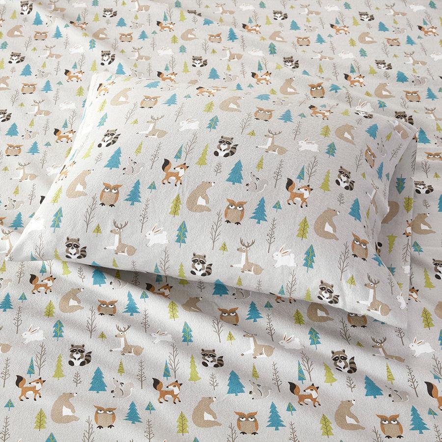 100% Cotton Flannel Printed Sheet Set Multi Forest Animals TN20-0270 Olliix.com