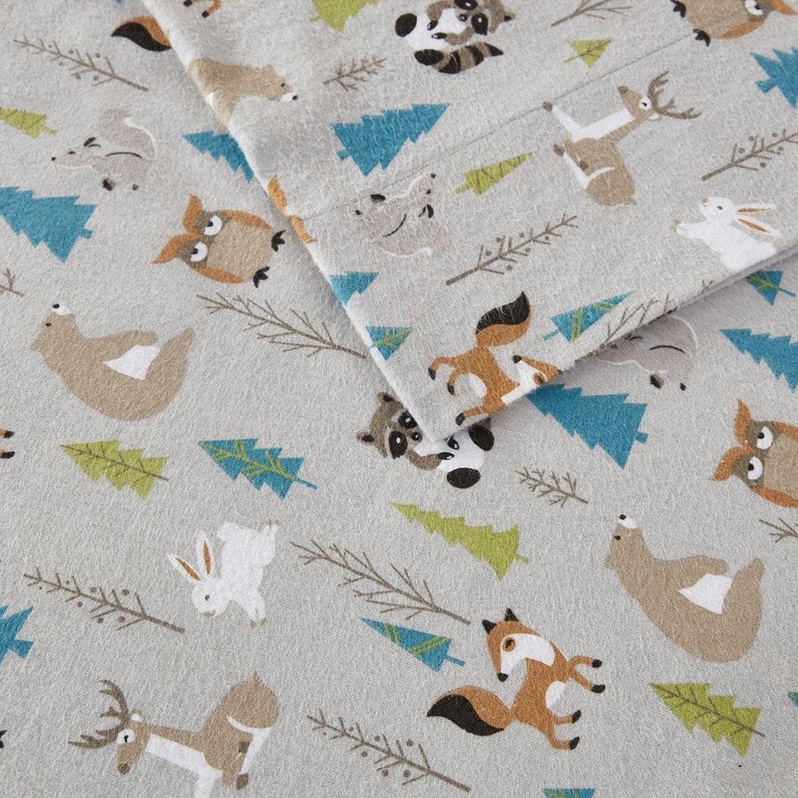 100% Cotton Flannel Printed Sheet Set Multi Forest Animals TN20-0270 Olliix.com