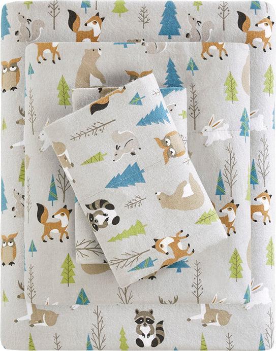 100% Cotton Flannel Printed Sheet Set Multi Forest Animals TN20-0270 Olliix.com