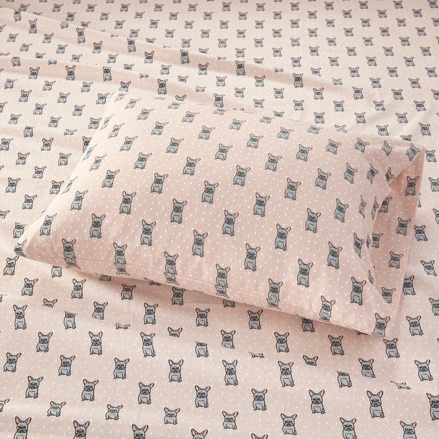 100% Cotton Flannel Printed Sheet Set Pink French Bulldog TN20-0227 Olliix.com