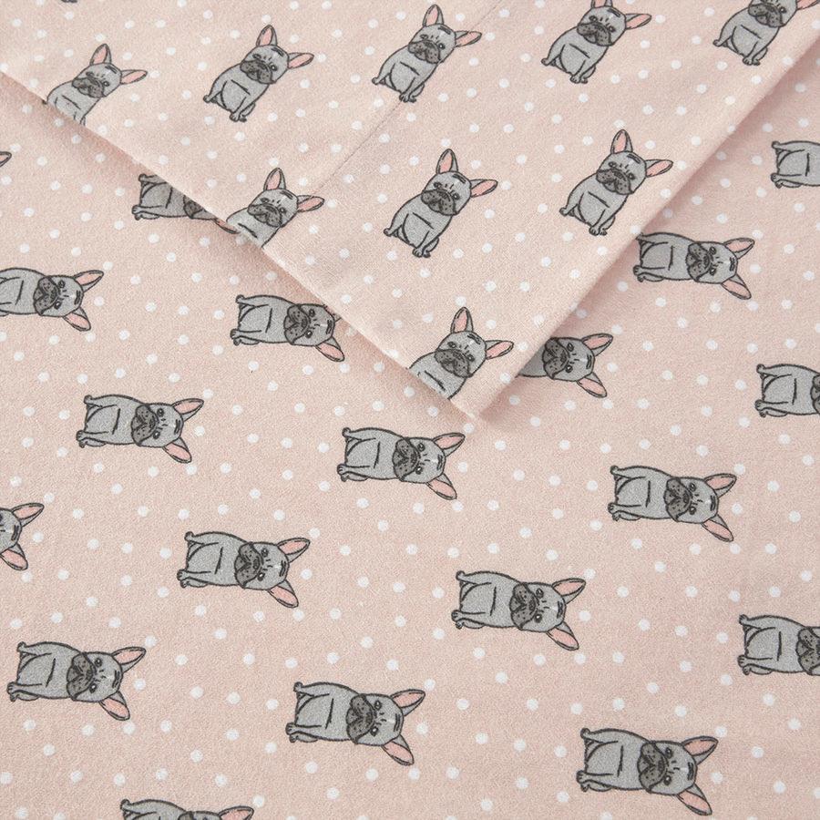 100% Cotton Flannel Printed Sheet Set Pink French Bulldog TN20-0227 Olliix.com