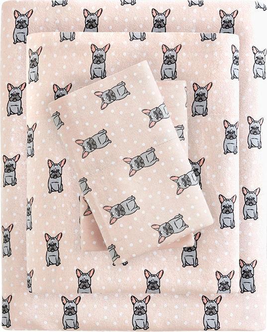 100% Cotton Flannel Printed Sheet Set Pink French Bulldog TN20-0227 Olliix.com