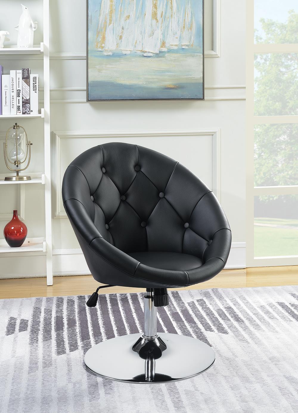 G102580 Contemporary Black Faux Leather Swivel Accent Chair Coaster Z2 Premium