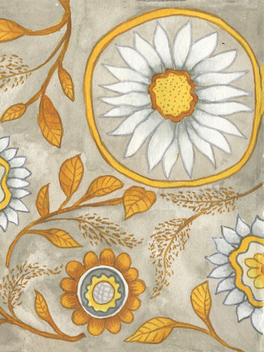 Flowers On Grey II By Elizabeth Medley - Yellow Classy Art