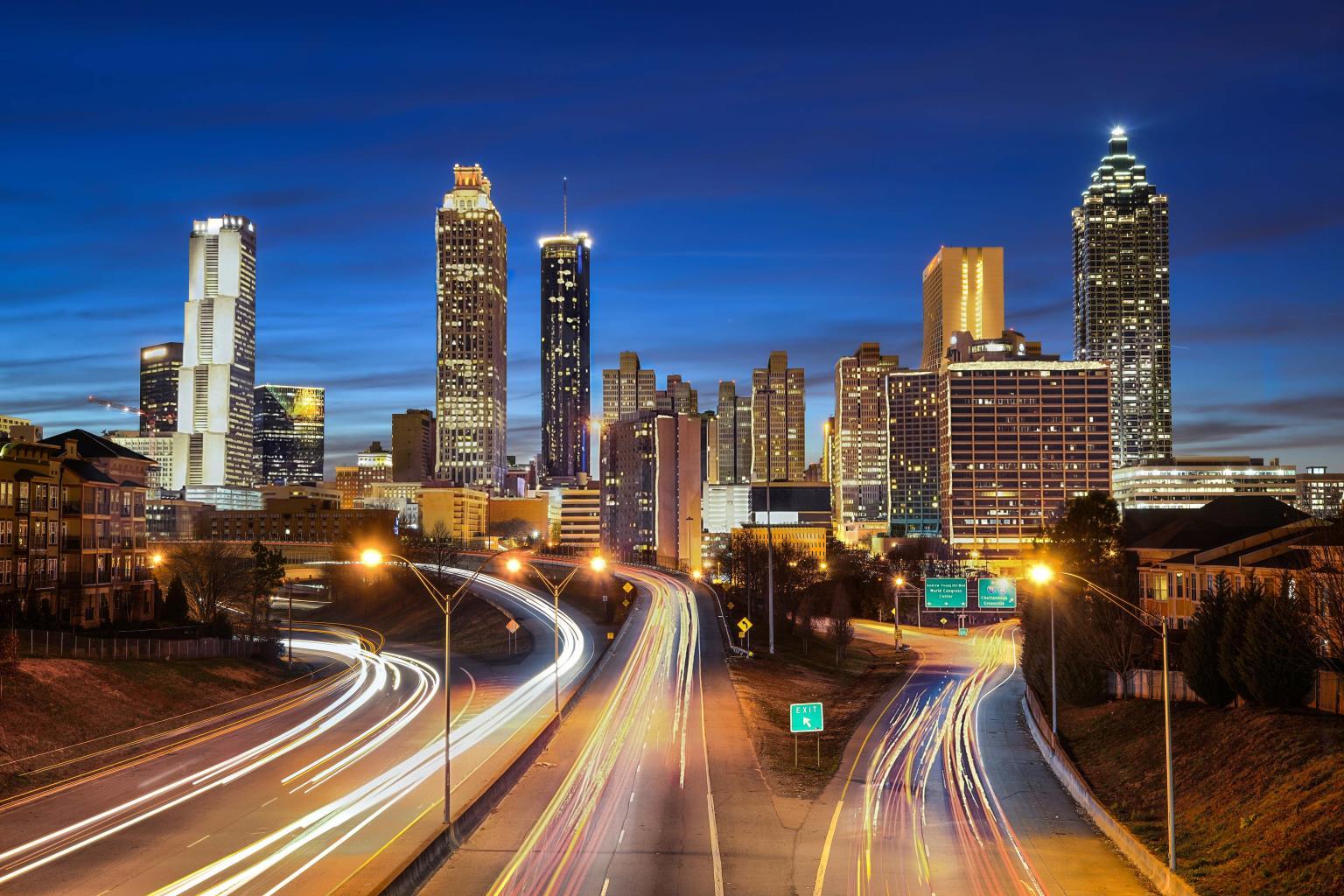 Tempered Glass With Foil - Atlanta At Night - Blue Classy Art