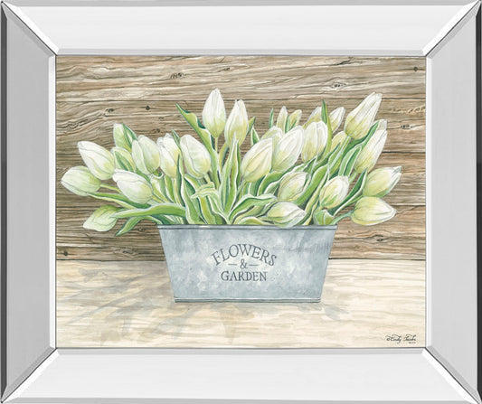 Flowers & Garden Tulips By Cindy Jacobs - Mirror Framed Print Wall Art - Green Classy Art