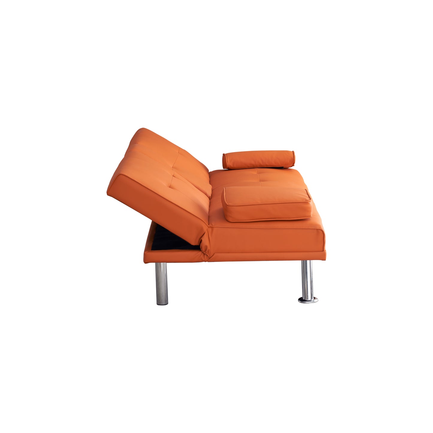 67" Orange Leather Multifunctional Double Folding Sofa Bed for Office with Coffee Table House to Home Furnishings LLC