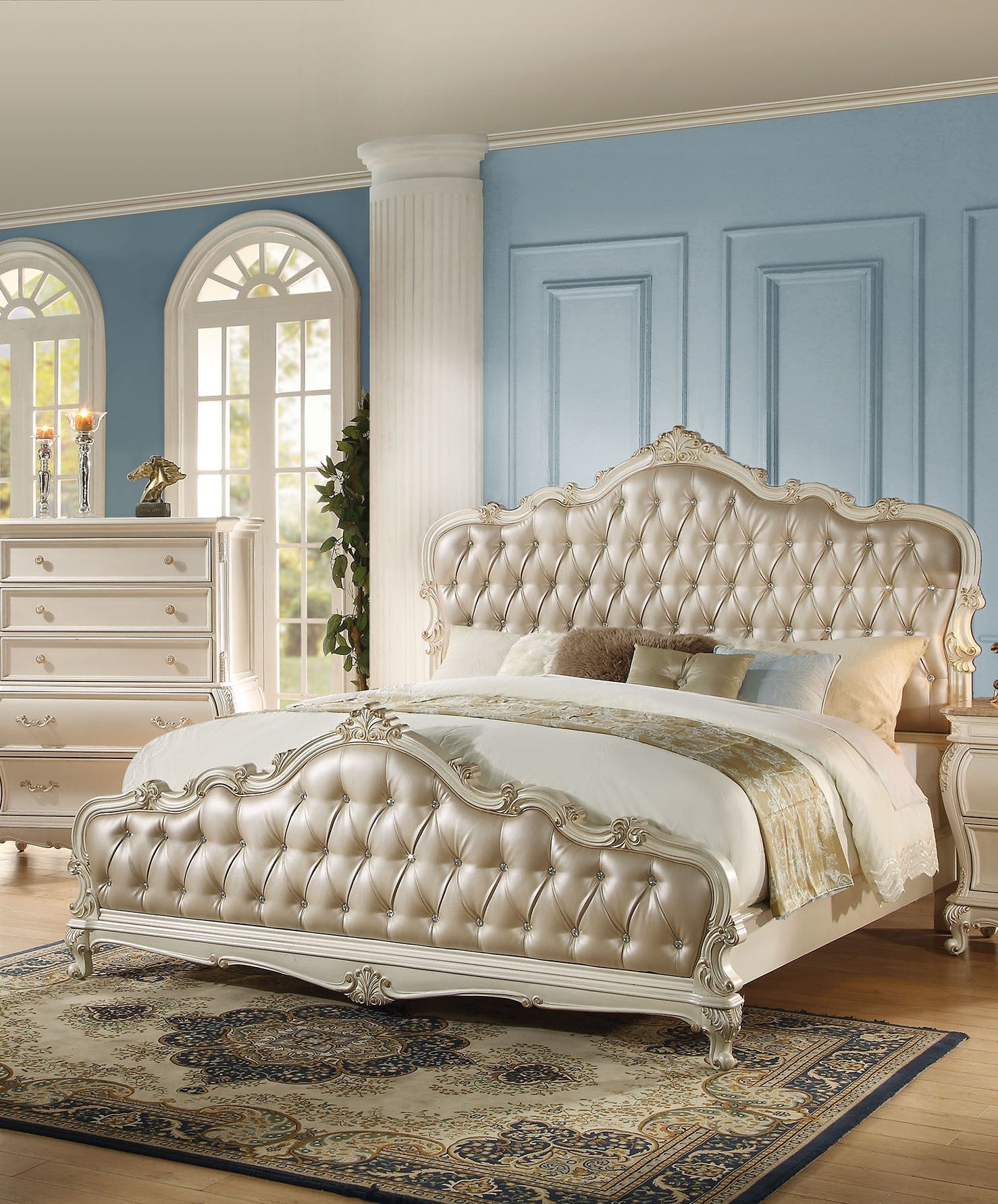 Acme Chantelle Queen Bed with Button Tufted Panels in Pearl White 23540Q ACME East