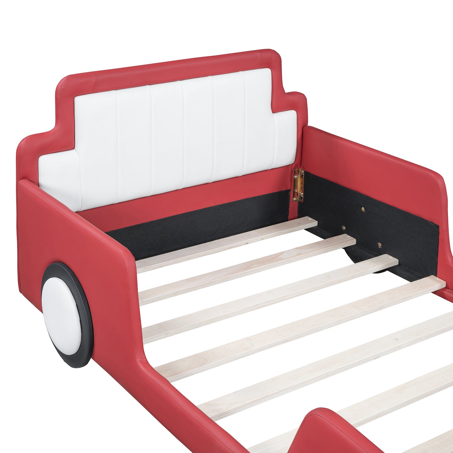 Twin Size Race Car-Shaped Platform Bed with Wheels,Red House to Home Furnishings LLC