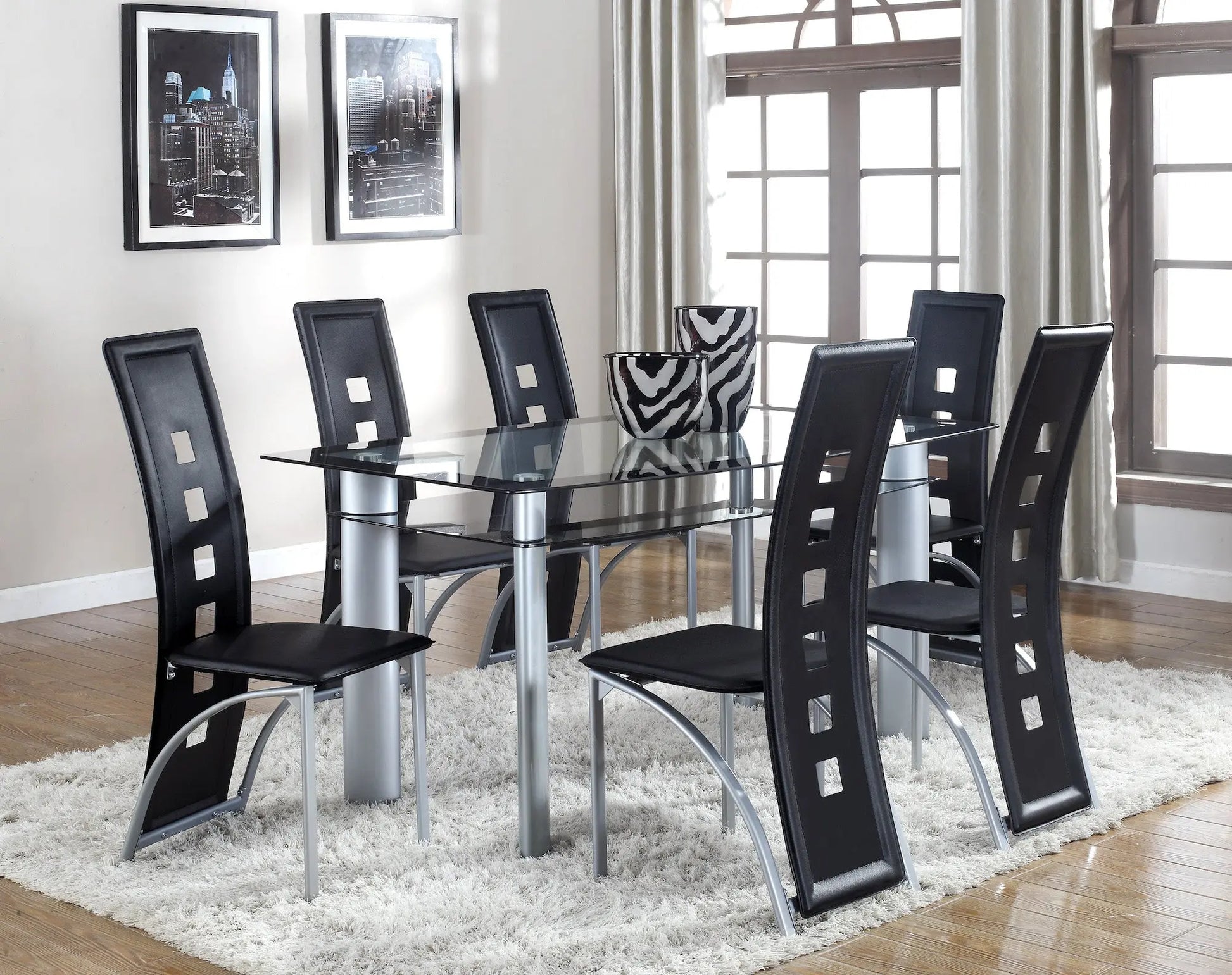 Echo Black/Gray Glass-Top Dining Table Crown Mark