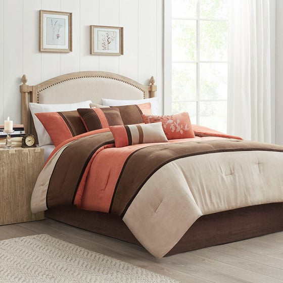 7 Piece Faux Suede Comforter Set Coral Cal King Olliix.com