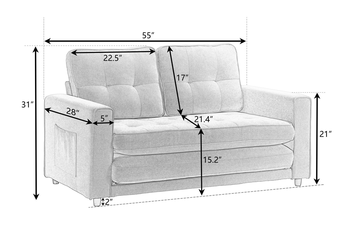 3 Fold Sofa,Convertible Futon Couch sleeper sofabed,Space saving loveseat,Pull Out Couch Bed for Living Room,Dark Gray & Light Gray & Beige,Velvet linen fabric House to Home Furnishings LLC